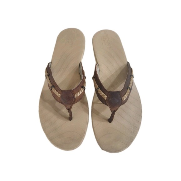 Sperry Top Sider Leather Flip Flop Sandals, Brown, Size 9.5 - Picture 1 of 8